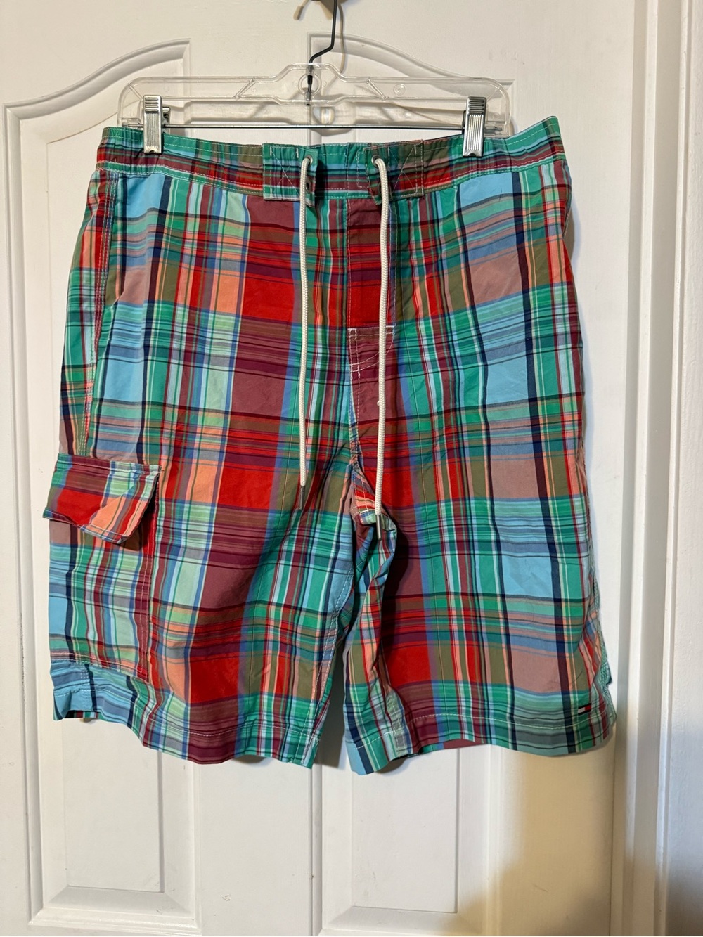 Colorful Plaid Cargo Swim Shorts - Multi